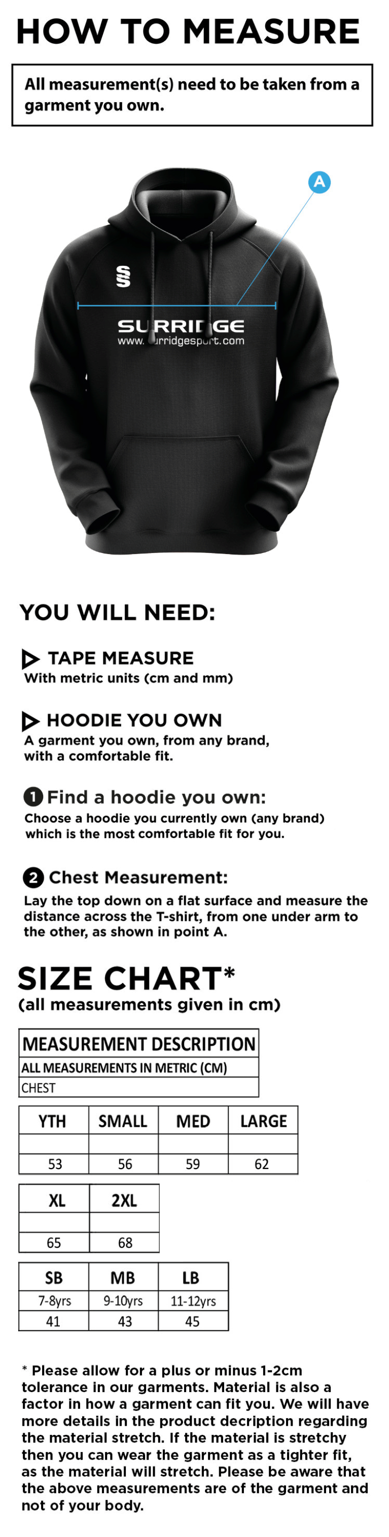 Hockey - Blade Hoody : Navy / Sky / White - Size Guide