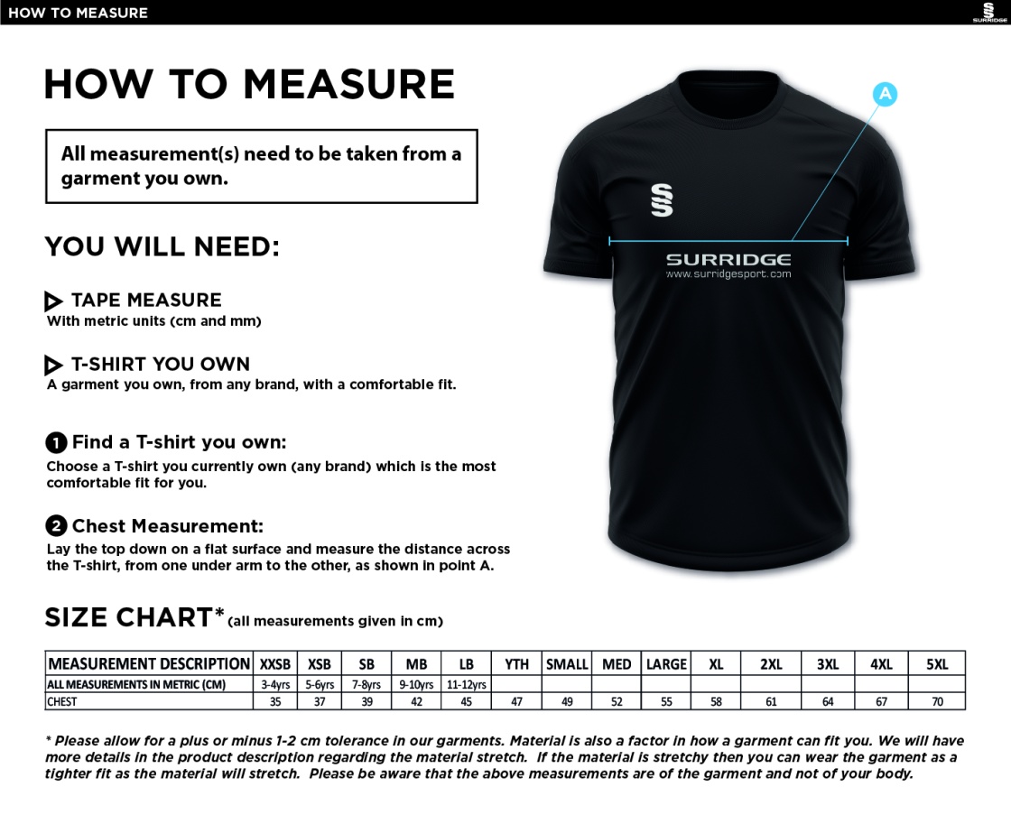 Rowing - Blade Training Shirt : Sky / Navy / White - Size Guide