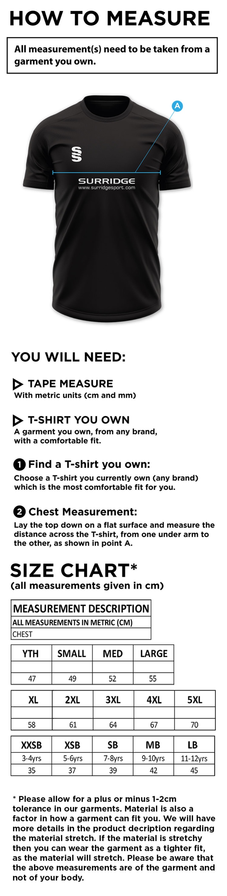 Rowing - Blade Training Shirt : Sky / Navy / White - Size Guide
